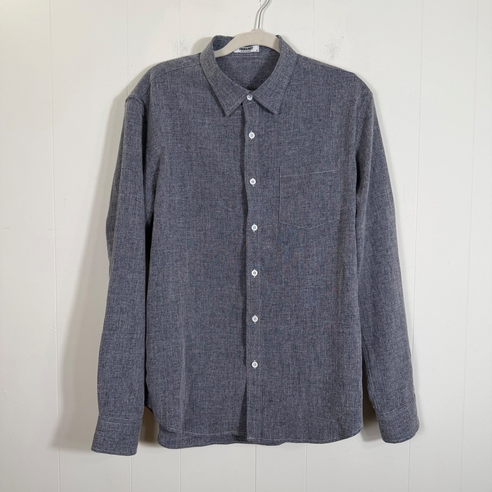 Coofandy Linen Blend Long Sleeve Button Up Shirt Blue Mens Medium Office Casual